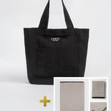 Strandtasche aus Baumwolle, 55 x 45 cm, und ein Frottee-Handtuch, 90 x 170 cm